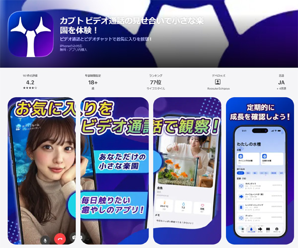ビデオ通話の見せ合いで小さな楽園を体験アプリ！カブト